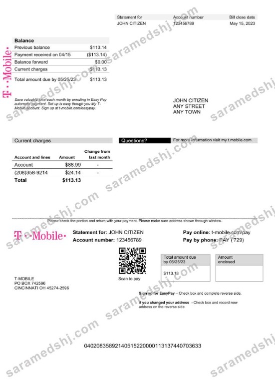 USA T-Mobile utility bill Word and PDF template (1)